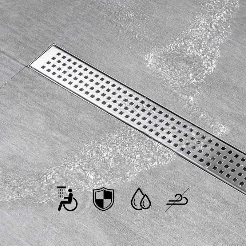 SaniteModar Linear Shower Drain, Linear Drain 32 inch with Removable Square Hole Panel, Brushed 304 Stainless Steel Shower Floor Drain with Adjustable Feet and Hair Catcher - Image 3